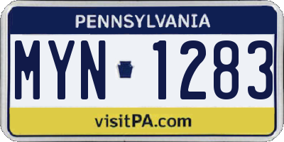 PA license plate MYN1283