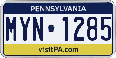 PA license plate MYN1285