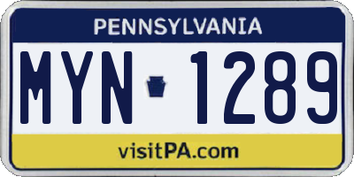 PA license plate MYN1289