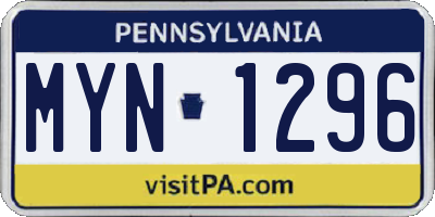 PA license plate MYN1296
