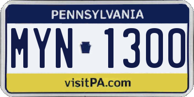 PA license plate MYN1300