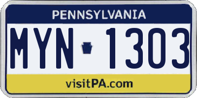 PA license plate MYN1303