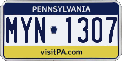 PA license plate MYN1307