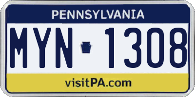 PA license plate MYN1308