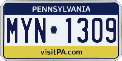 PA license plate MYN1309