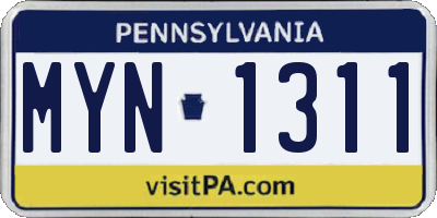 PA license plate MYN1311