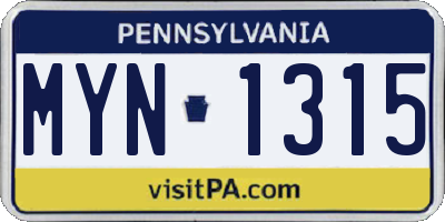 PA license plate MYN1315