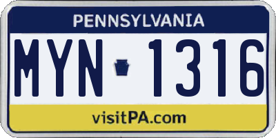 PA license plate MYN1316