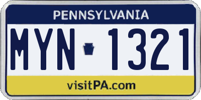 PA license plate MYN1321