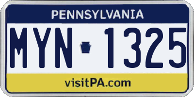 PA license plate MYN1325