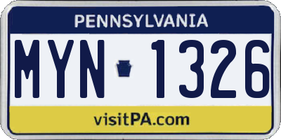 PA license plate MYN1326