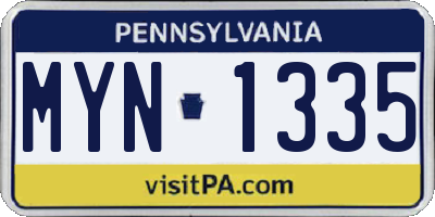 PA license plate MYN1335