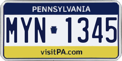PA license plate MYN1345