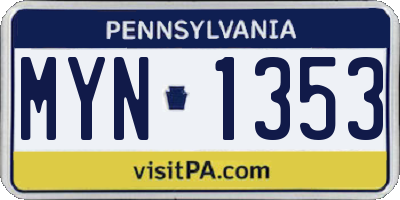 PA license plate MYN1353
