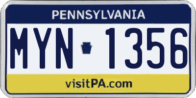 PA license plate MYN1356