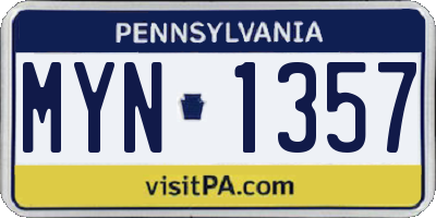 PA license plate MYN1357