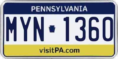 PA license plate MYN1360