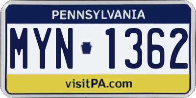 PA license plate MYN1362