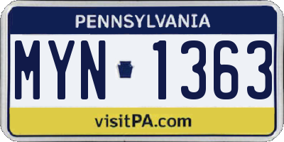 PA license plate MYN1363