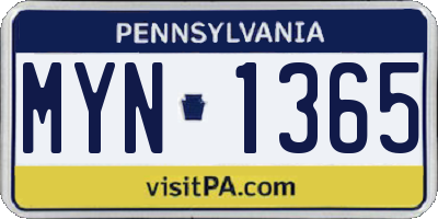 PA license plate MYN1365