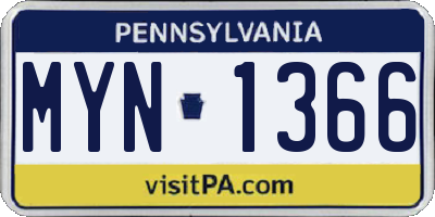 PA license plate MYN1366
