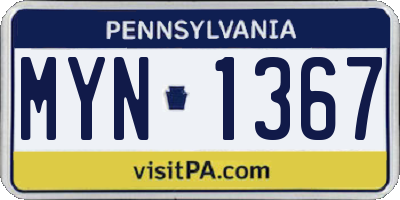 PA license plate MYN1367