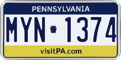 PA license plate MYN1374