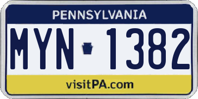 PA license plate MYN1382