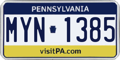 PA license plate MYN1385