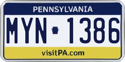 PA license plate MYN1386