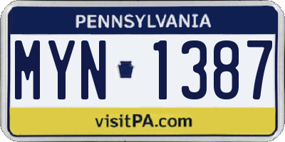 PA license plate MYN1387