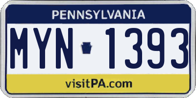 PA license plate MYN1393