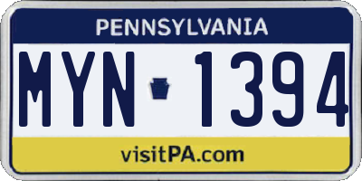 PA license plate MYN1394