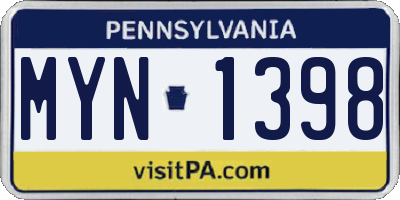 PA license plate MYN1398