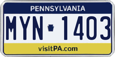 PA license plate MYN1403