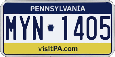 PA license plate MYN1405