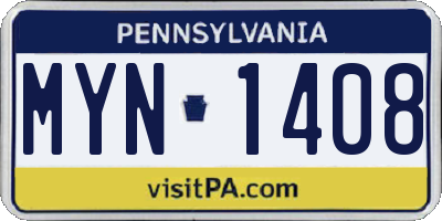 PA license plate MYN1408