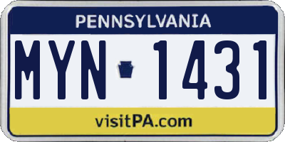 PA license plate MYN1431