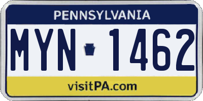 PA license plate MYN1462