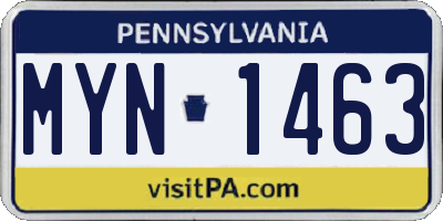 PA license plate MYN1463