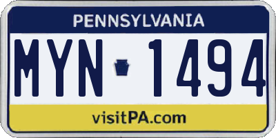 PA license plate MYN1494