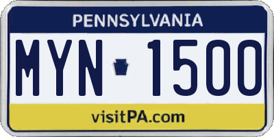 PA license plate MYN1500