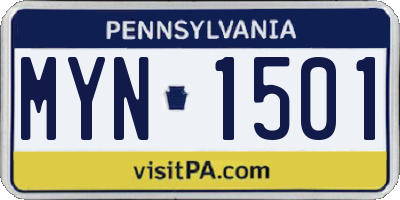 PA license plate MYN1501