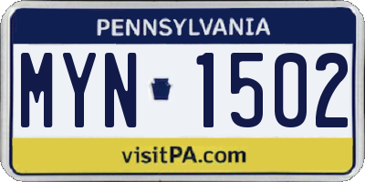 PA license plate MYN1502