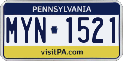 PA license plate MYN1521
