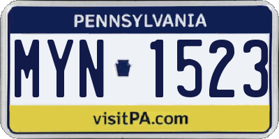 PA license plate MYN1523