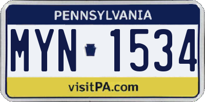 PA license plate MYN1534
