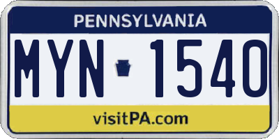 PA license plate MYN1540