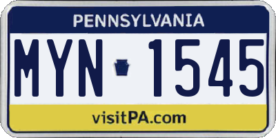 PA license plate MYN1545