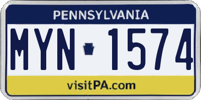 PA license plate MYN1574